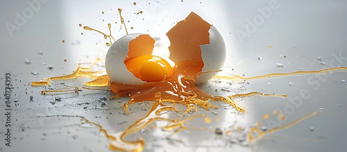 The satisfying moment of an egg breaking open on a pristine white surface, captured in stunning full ultra HD detail, every crack and fracture visible.