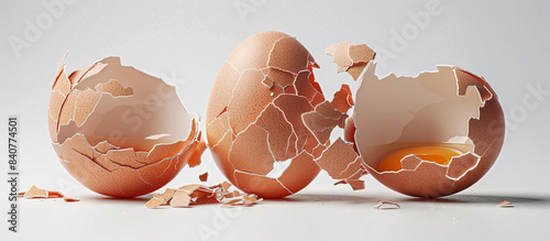 The satisfying moment of an eggshell breaking open on a pristine white background, captured in exquisite 32k resolution with full ultra HD clarity, every crack and fracture visible with stunning