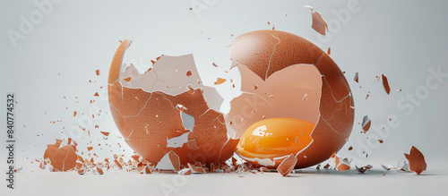 The satisfying moment of an eggshell breaking open on a pristine white background, captured in exquisite 32k resolution with full ultra HD clarity, every crack and fracture visible with stunning