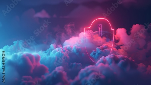 A stylized 3D illustration of a cloud with a shield emblem, symbolizing the security and safety of data stored in the cloud.