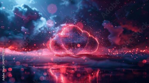 An abstract 3D illustration of a cloud enveloped by a shield, highlighting the protection of data in the cloud.