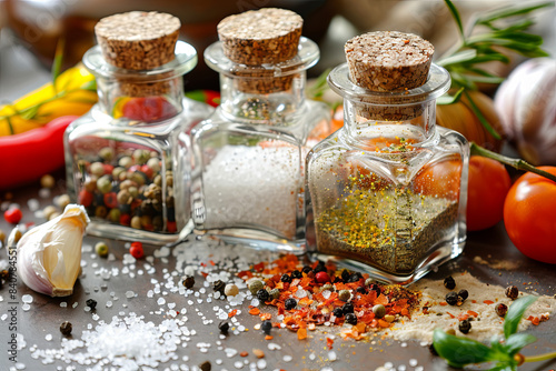 Salt and pepper shakers, seasoning ingredients