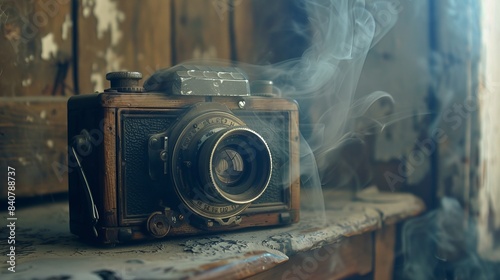 Vintage Camera: A vintage camera with a wooden body reflects nostalgia that time cannot fade. Dust gathers around its lens