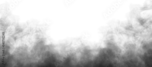 Black fog or smoke isolated on transparent white background. Steam explosion special effect. Effective texture of steam, dark fog, smoke png. Vector illustration.