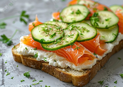 Delicious Open Sandwich with Avocado and Smoked Salmon Generative AI