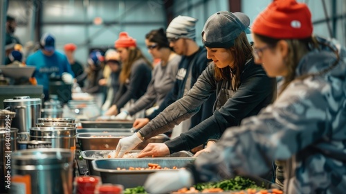Volunteers prepare food at a local food bank, showcasing compassion and community service