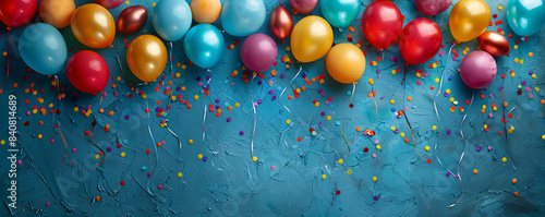 Festive Celebration Background A Colorful Array of Balloons Against a Vibrant Confetti-Strewn Pink Backdrop, Perfect for Party Invitations, Event Announcements, or Celebration-Themed Designs Wallpaper