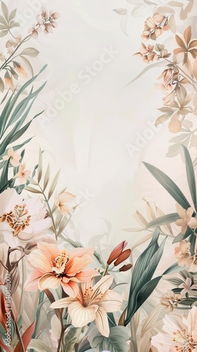 Floral border frame card template. Golden gradient on white background. Design illustration. for bunner, wedding card. AI generated illustration