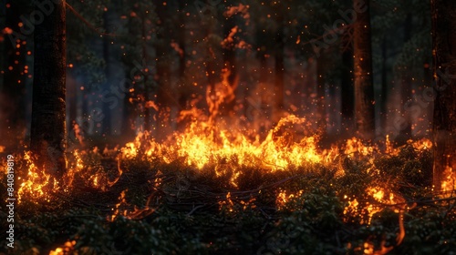 3D fire in the forest.