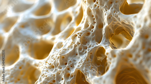 Closeup of a bone affected by osteoporosis - schematic 3D model