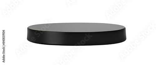 Simple empty round black podium stand for product advertisement, showcase stage for product presentation isolated on transparent background