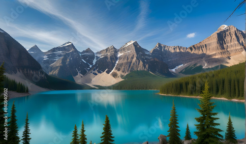 Moreny jeziorna panorama w Banff parku narodowym, Alberta, Kanada