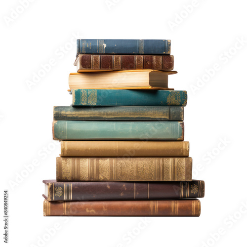 Pile of Vintage Hardcover Books on Isolated Background. Historical and Academic Concept