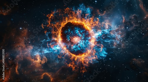 A vibrant, colorful image depicting the transformation of a dying star into a planetary nebula, showcasing the powerful forces at work in the vast expanse of the universe