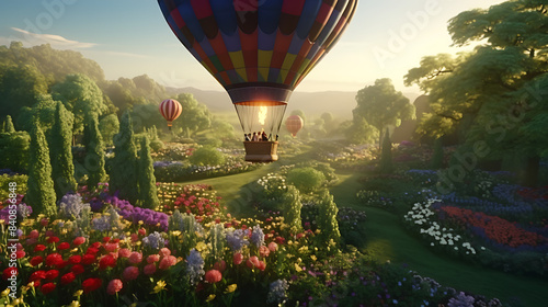 hot air balloons with beautiful scenery 