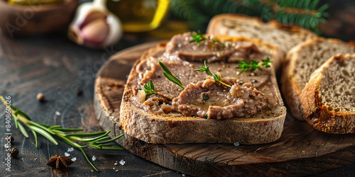 Homemade chicken liver pate on rustic bread