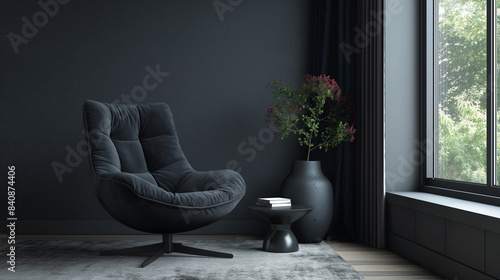 black Living room interior have armchair and decor accessories
