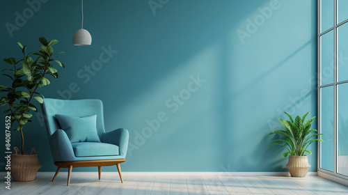 blue Living room interior have armchair and decor accessories