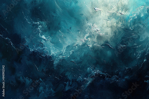Abstract Painting of Blue and White Waves
