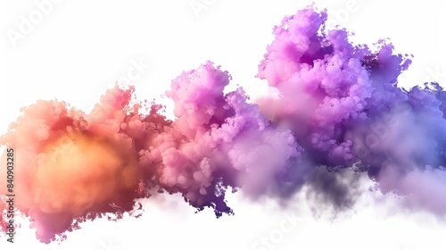 Realistic clip art element of a 3D render of a fantasy cloud glowing with neon light on a white background. Colorful cumulus atmosphere phenomenon isolated on white background.