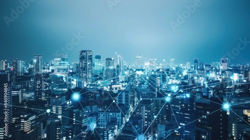 smart wireless digital city with connecting network and internet over the skyline