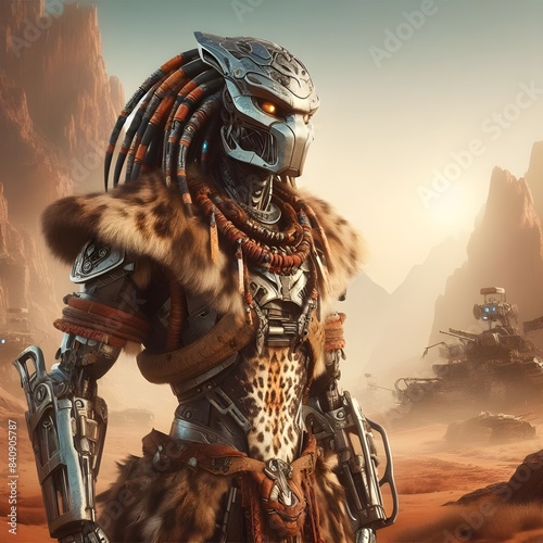 Cybernetic Warrior in Desert 