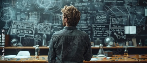 Quantum mechanics equations on a blackboard