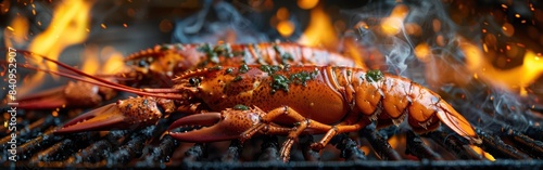 Grilled Big Lobster on Barbecue Background - Delicious Food Photography