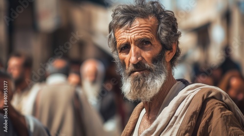 A man from the biblical period, a religious subject. Background with selective focus and copy space