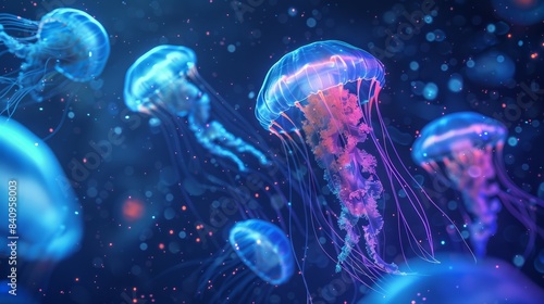 A group of jellyfish are floating in the ocean