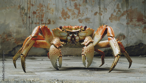 Full body photo of a crab standing on its hind legs. Concept of marine life and crustaceans by AI generated image