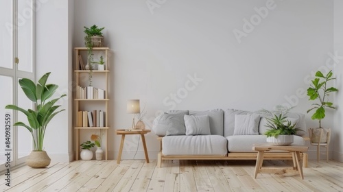 Modern Minimalist Living Room with Indoor Plants, Generative AI
