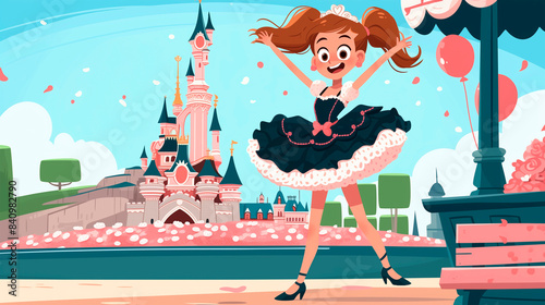 Illustration for a birthday invite with disneyland, quinceañera