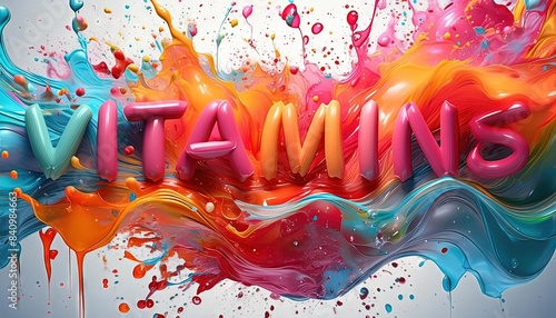 Colorful Splash of Vitamins Text in Vibrant Art