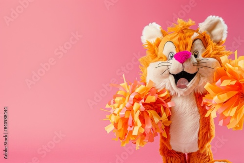 mascot cheering with pom-poms