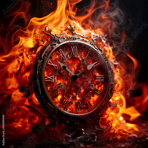 clock-engulfed-in-flames-abstract-photography-melted-silver-numerals-fragments-of-smoke-rising-ag