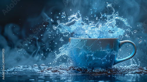 Electric blue waves crash against a coffee mug, sparking energy in every sip-3