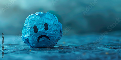 Crumpled paper with sad face, depression