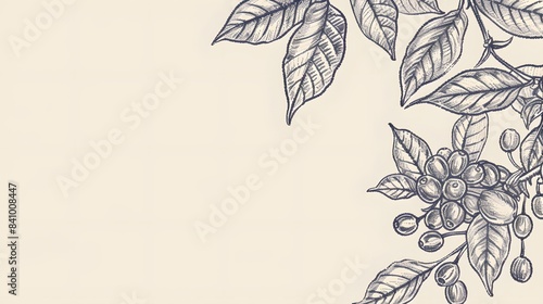 Vector seamless pattern with hand drawn coffee plants and beans