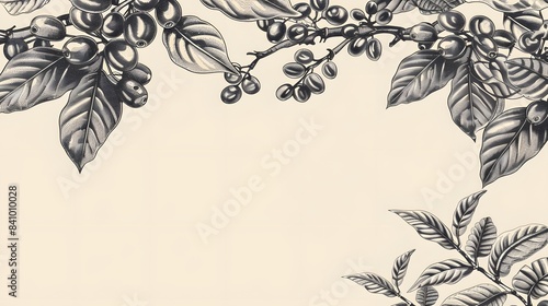Vector seamless pattern with hand drawn coffee plants and beans