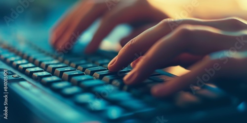 In a close-up shot, hands type with focused intensity on a computer keyboard. Every keystroke signifies determination and concentration in the digital realm. 🖐️⌨️💻