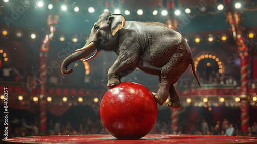 Elephant Balancing On A Glossy Big Red Ball, Generative Ai