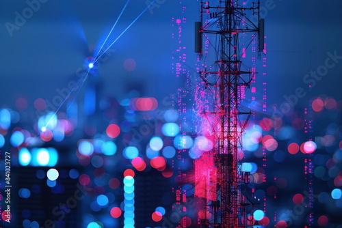 Signal antenna with line data hologram, broadcast pole and telephone transceiver