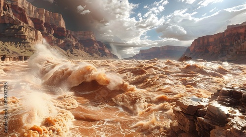 A Raging Torrent Overtakes the Majestic Grand Canyon Landscape