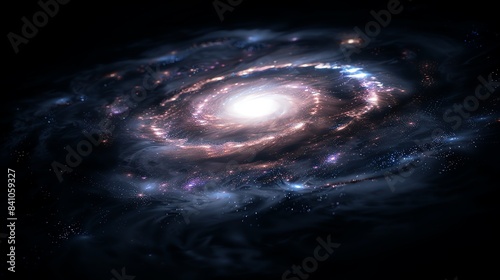 A realistic photo of a spiral galaxy with glowing arms and a bright central bulge, highly detailed and vivid