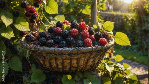 Basket of Freshly Picked Blackberries and Raspberries