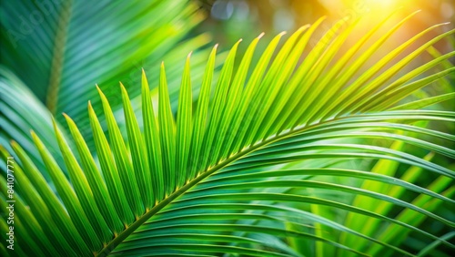 Vibrant green palm fronds spread outward, gently curved, against a soft, blurred background, evoking the tranquil, sacred essence of palm sunday's revered tradition.