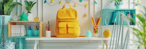 Yellow backpack schoolbag student bag icon background