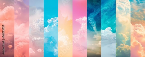 The image shows multiple pastel colored gradients with clouds.