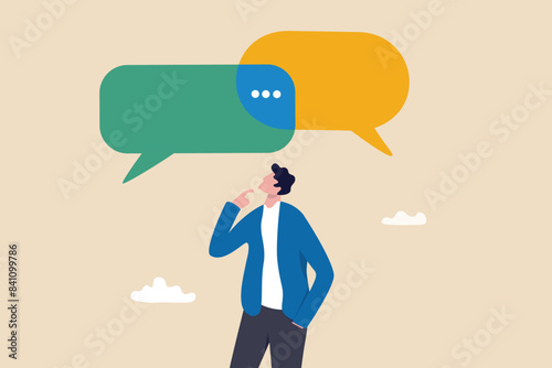 Second opinion, suggestion or advice to consider, reason or logical thinking, information to make decision or judgement concept, businessman think from listening to second opinion and make decision.